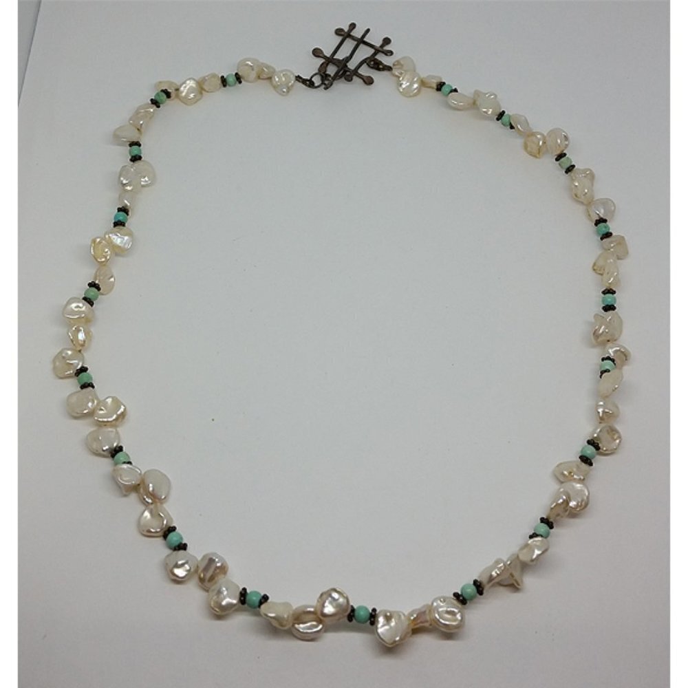 VINTAGE artisan baroque pearls necklace sterling silver 925 clasp beach boho.